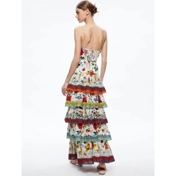 Alice Olivia Valencia Dew Floral Spaghetti Strap Maxi Dress